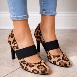 Gianni Bini Leopard Print Heels with Black Strap